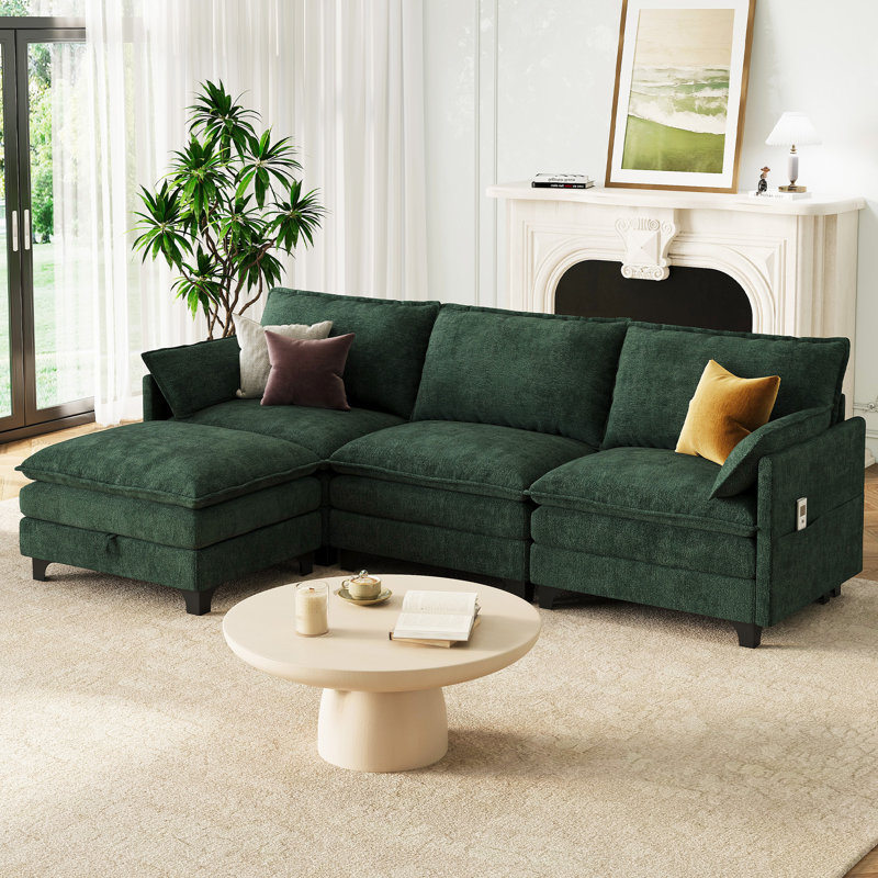 105.9'' Wide L-Shaped Comfy Cloud Couch - Chenille Upholstered 4-Seater Sofa for Your Living Room, Green