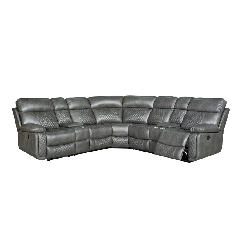 Infinity 3 Piece Transitional Faux Curved Living Room Reclining Sectional, Gray