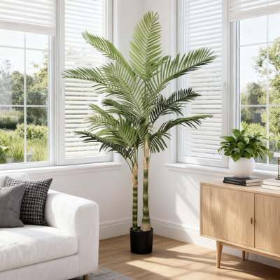 6 ft Large Faux Palm Tree In Pot 72" Indoor/Outdoor Artificial Tropical Floor Plant With Realistic Arching Fronds, Adjustable Metal-Wired Branches & Low-Maintenance Fake Palm Decor For Living Room, Entryway, Office Or Patio