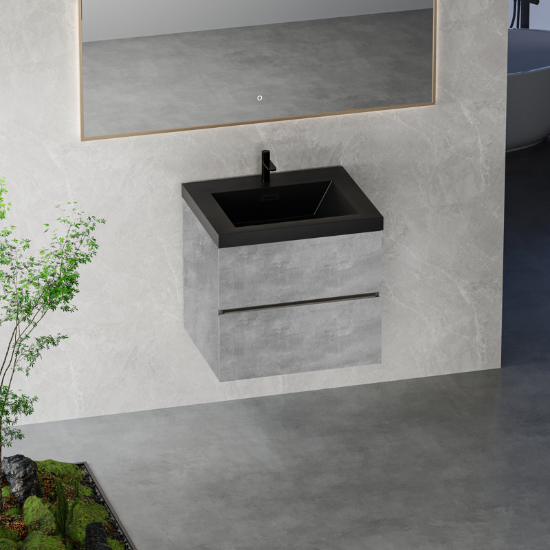 Meuble-lavabo flottant avec lavabo à quartz et tiroirs à fermeture en douceur