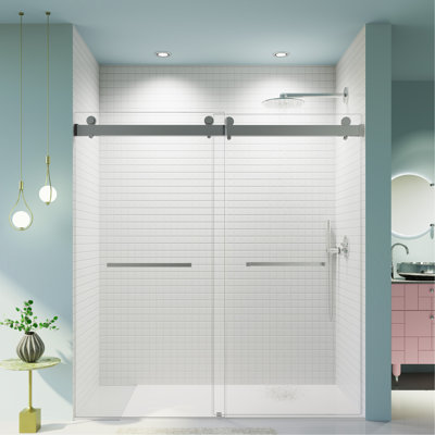 68-72 Inches *76 Inches Frameless Double Sliding Soft-Close Shower Door, 3/8 Inches (10Mm) Thick SGCC Tempered Glass Door, Chrome