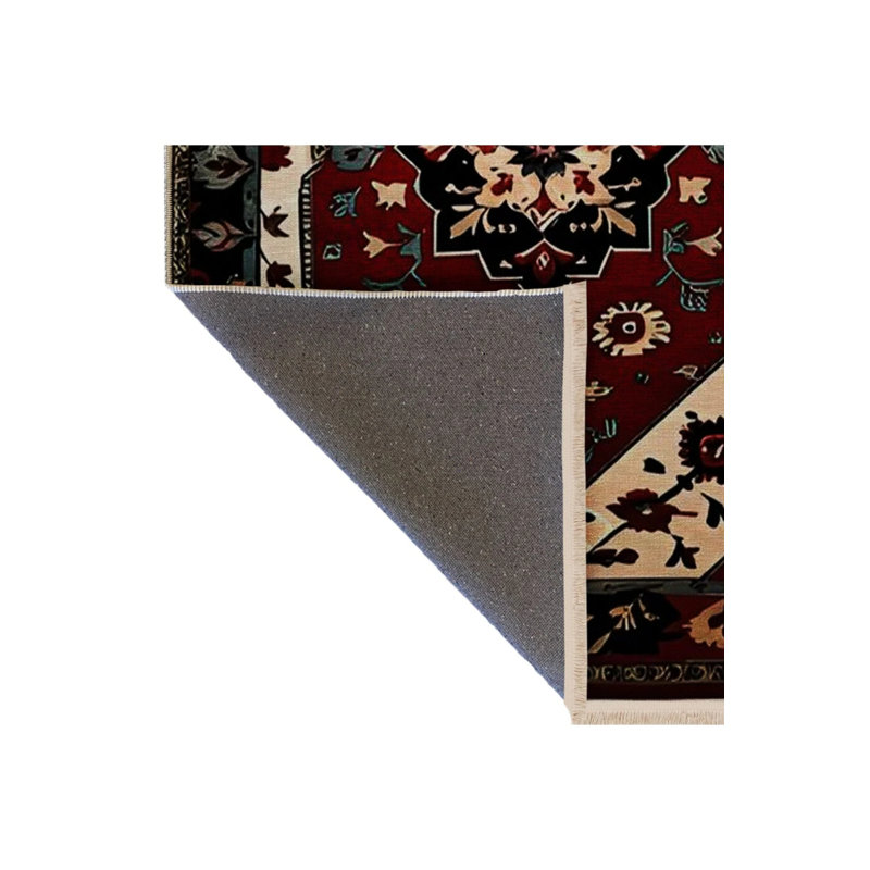 Risch Vintage Burdy Beige Traditional Themed Floral Patterned Woven Washable Rug, Rectangle 2'4" x 4'