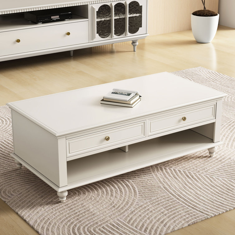 Devean Rectangular White Coffee Table With 2 Drawers