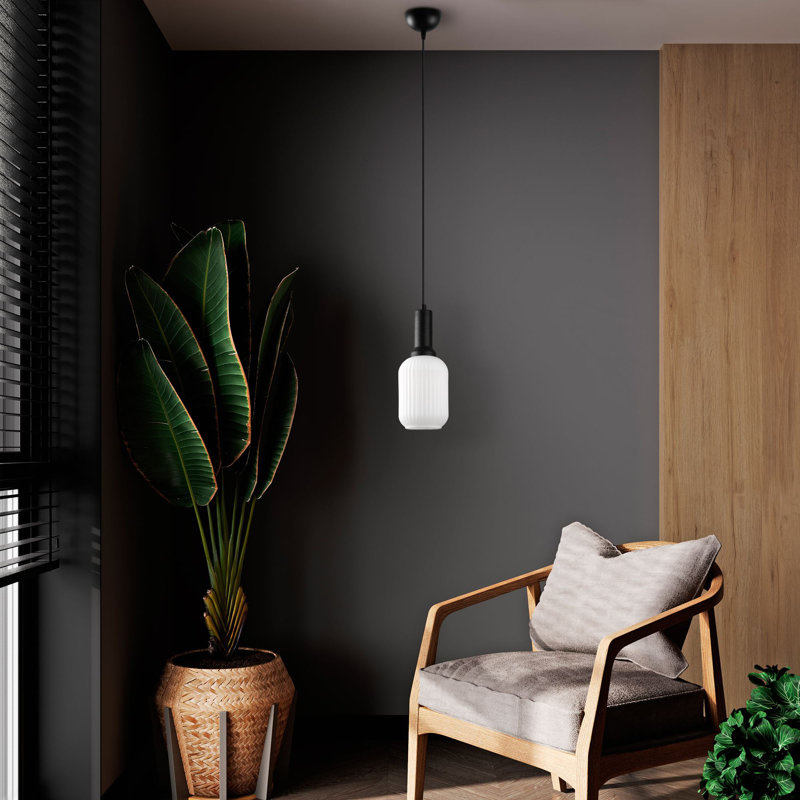 Modern Black Metal Chandelier, 13 x 13 x 46.5 inches | Elegant Glass Cap, 1 x E27 Socket (Max 40W), Stylish Home Lighting | IP20 Rated, Perfect for Dining Room & Living Spaces, Bulb Not Included