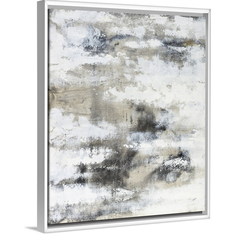 «Graphite and White», peinture sur toile, H 15,7 po x l 12,7 po x P 1,75 po, Cadre flottant blanc