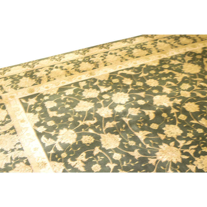 Tapis vert olive de haute qualité noué à la main