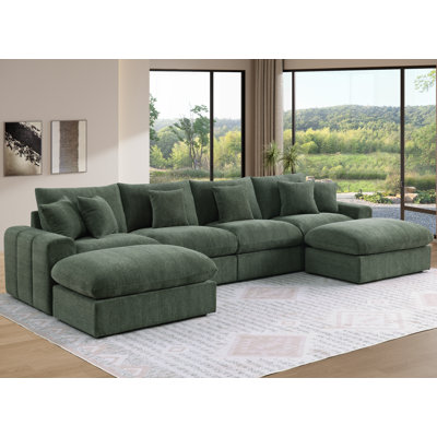 Aveline 144" Wide U-Shape Sectional Sofa With 2 Ottomans