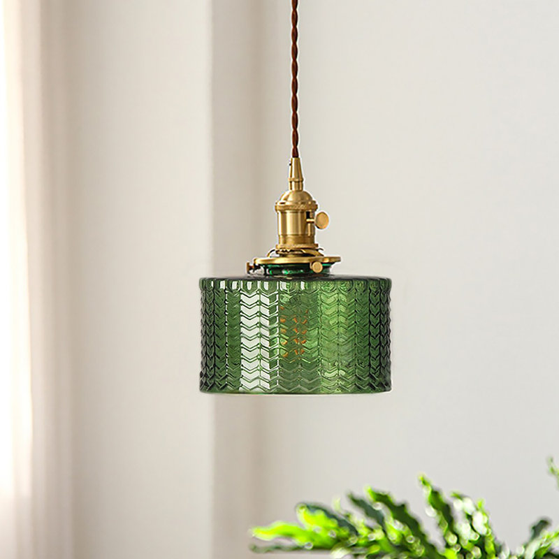 Luminaire suspendu tambour en verre 1 lumière, Vert