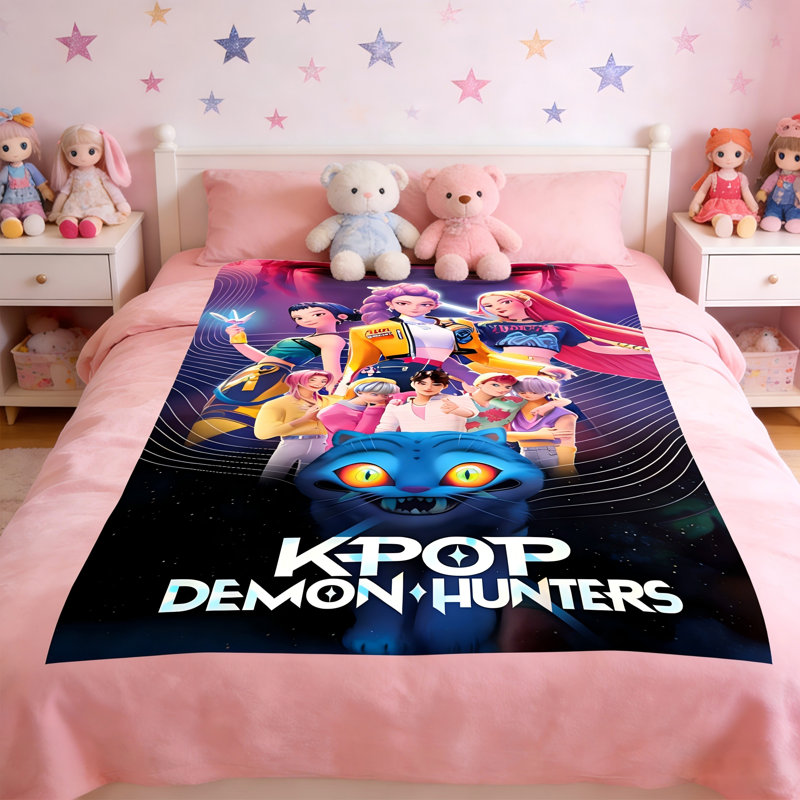 Couverture Kpop Demon Hunters - Idéale pour la literie des enfants (filles/garçons), 150 x 130 cm. Décoration pour chambre d'enfant.