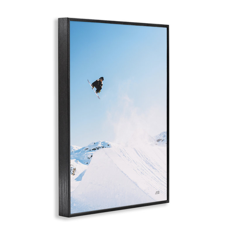  «Snow Day Snowboarder», estampe numérique par Max Blakesberg Studios, H 18 po x l 12 po, Giclée encadrée noir minuit