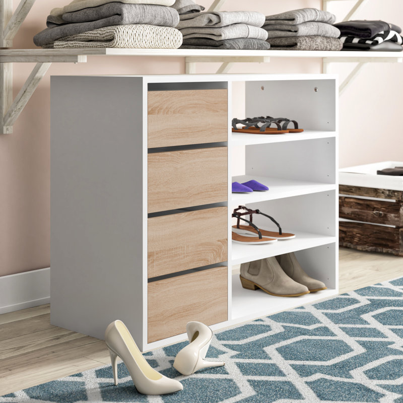 12 Pair Shoe Rack, White/Natural Oak