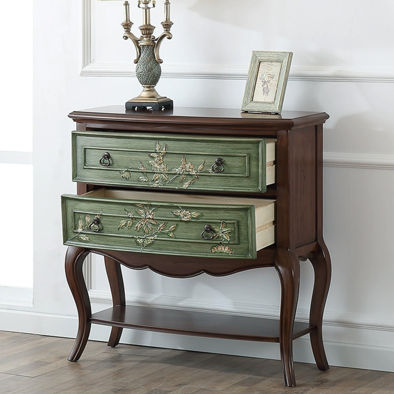 Commode décorative rétro en bois patiné vert