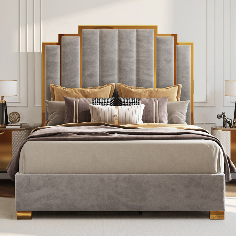 Duncanville Upholstered King Platform Bed, Grey, Queen, Grey