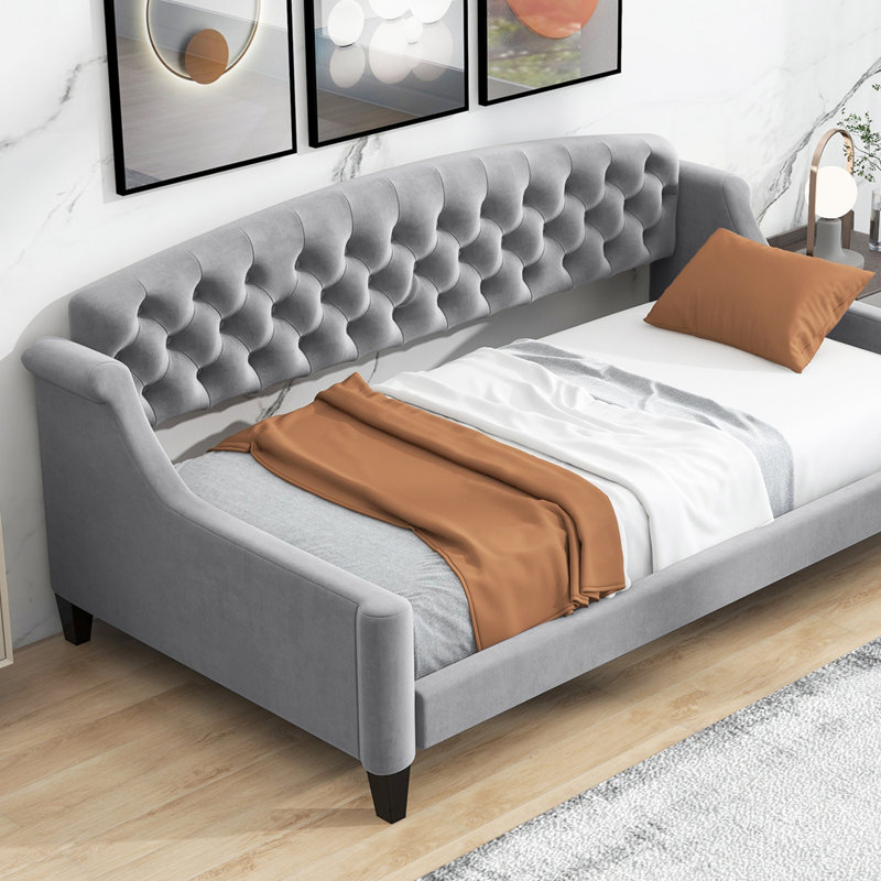 Modern Luxury Tufted Button Daybed, Gray, Twin