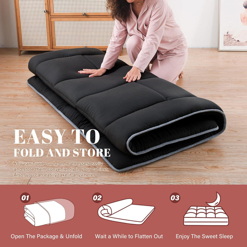 Japanese Floor Mattress Futon Mattress 3" Grey Tatami Mat Shredded Memory Foam Filled Sleeping Pad, Foldable & Portable Roll Up Lounger Camping Bed For Kids And Adult, 80"