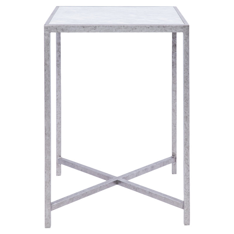LA Marble Cross Legs End Table, Royal Silver