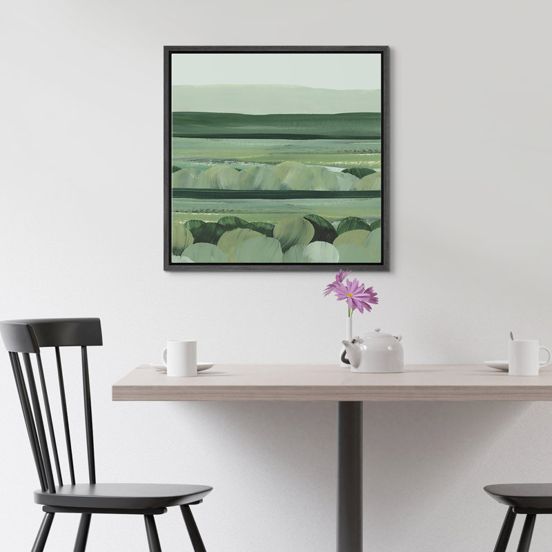 Green Abstract Landscape, 24" H x 24" W, Black Floater Frame