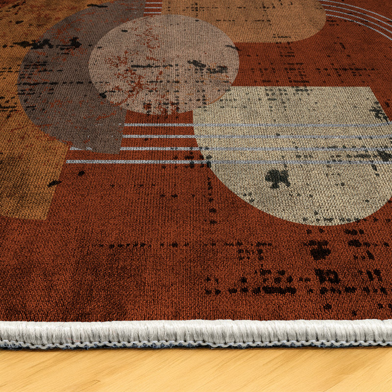 Modern Collection Digital Print Cotton-Polyester Brown Geometric Rug, Runner 2'8" x 6'7"