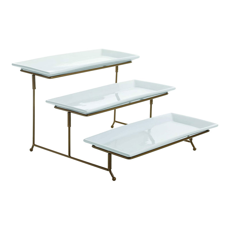 Winston Porter Elite Gracious Dining 3 Tier Rectangular Serving Platter Cake Stand, Gold
