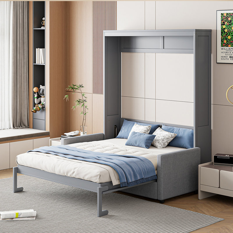 Murphy Bed With Couch, Gray, Full