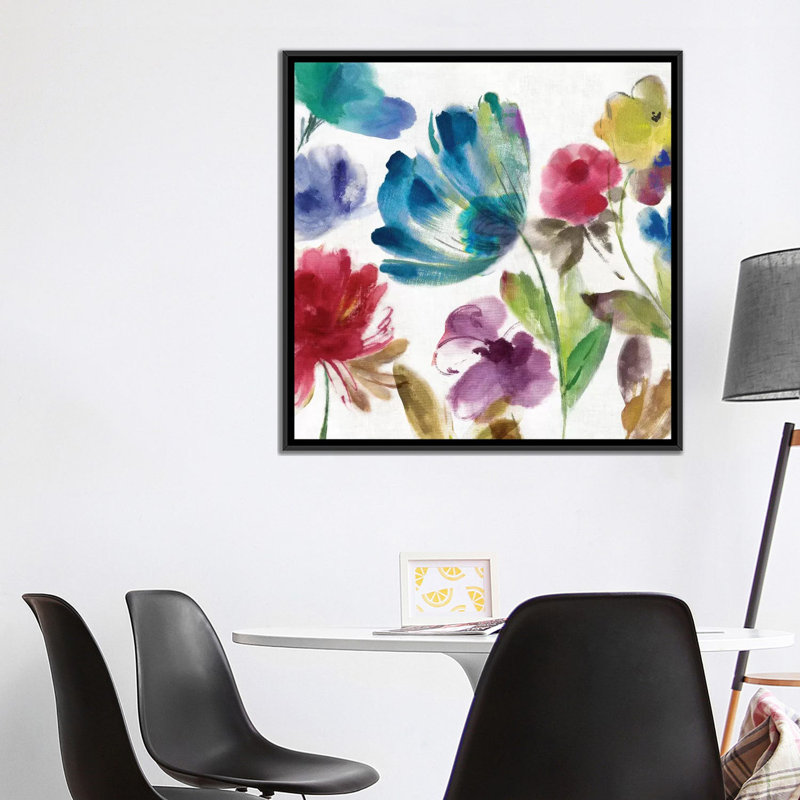 « sarcelle jardin ii », impression sur toile, H 18 po x l 18 po x P 1,5 po, Toile avec cadre noir, Pas de tapis