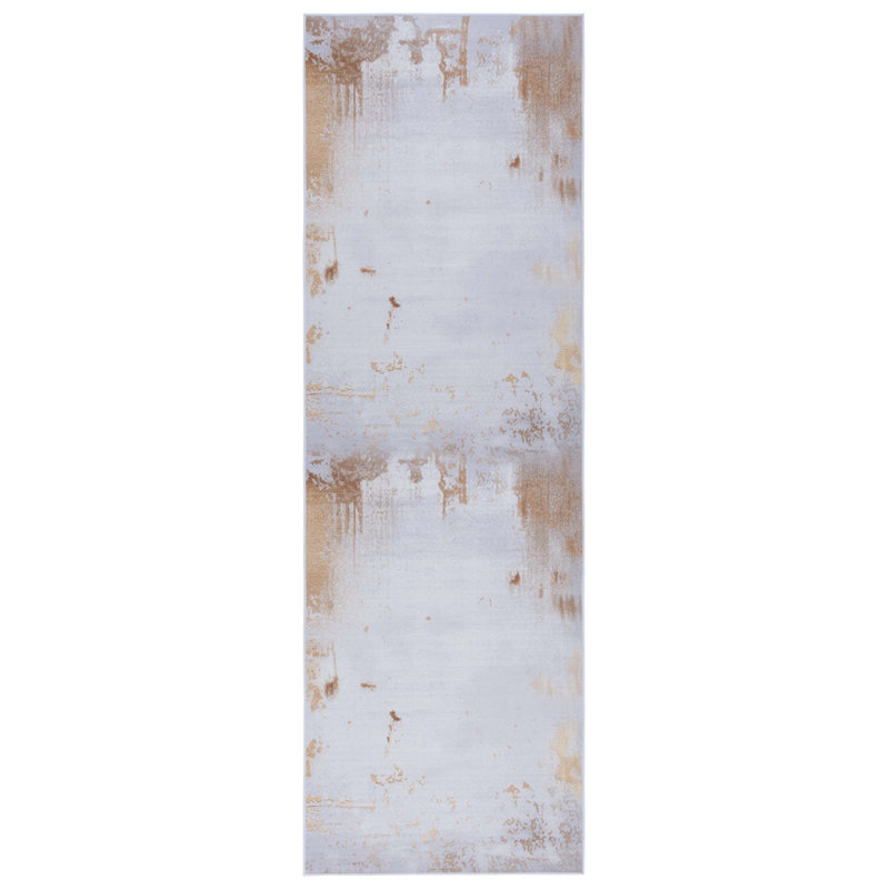 Abstract Area Rug in Grey / Rust, Runner 2'6" x 8'