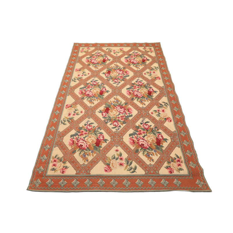 Tapis floral traditionnel en laine tissé à la main pêche clair 4 pi 6 po x 6 pi 10 po