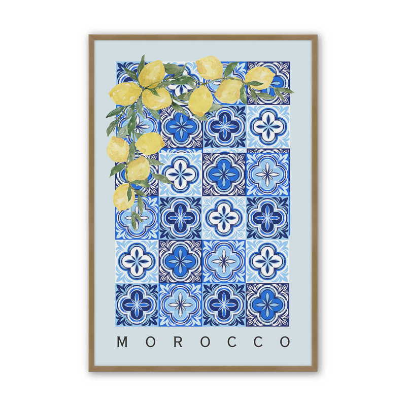 Impression sur carrelage marocain et citron, H 25,25 po x l 19,25 po, Or brossé