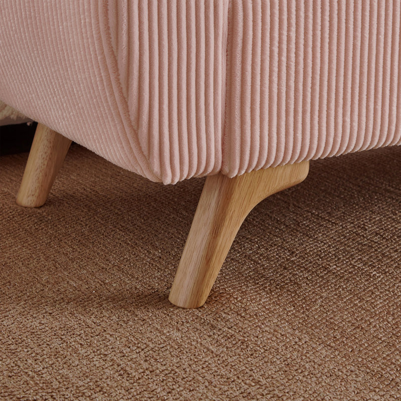 Banc rembourré en velours côtelé de 57 po de conception moderne avec pieds de rangement en bois pour chambre à coucher, couloir rose