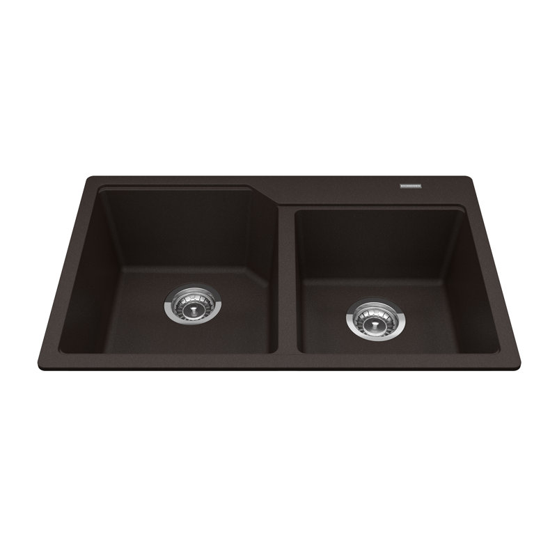 30.69'' L Double Bowl Granite Kitchen Sink, Mocha