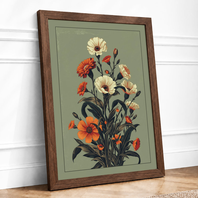 Carnation Study Botanical - Framed Print, Walnut, A4 - 29.7 x 21.0 cm