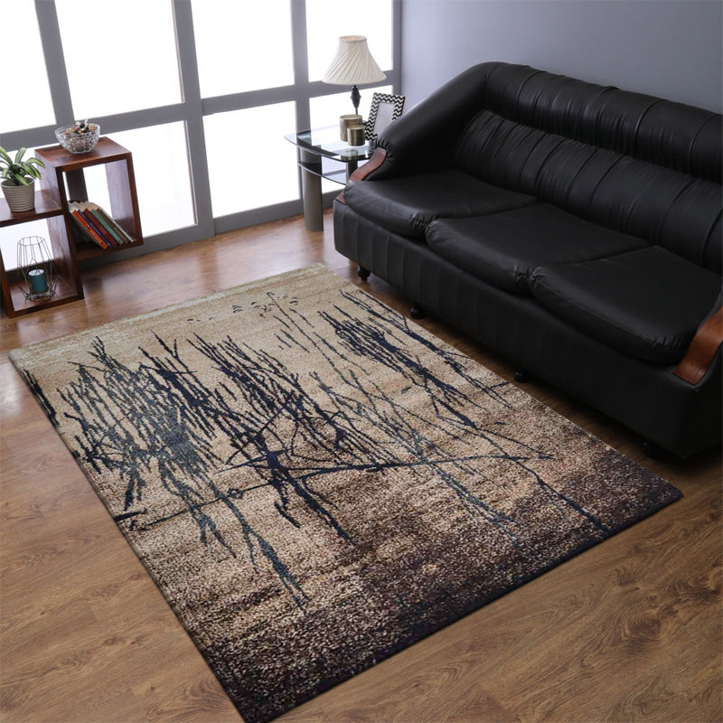 Machine Made Heatset Polyproplyene Area Rugs - Rectangle, Beige Color, Abstract Modern Design, Low Pile Machine Made Area Rugs for Living Room, Bed Room