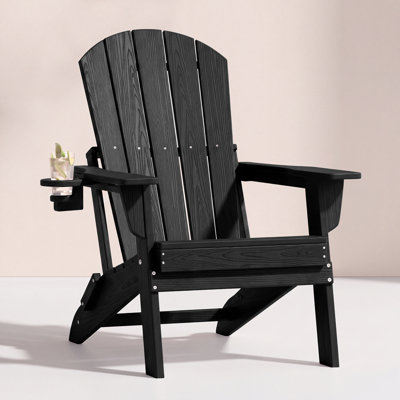 Chaise Adirondack pliante, texture bois, porte-gobelet, PEHD toutes saisons pour piscine / pelouse