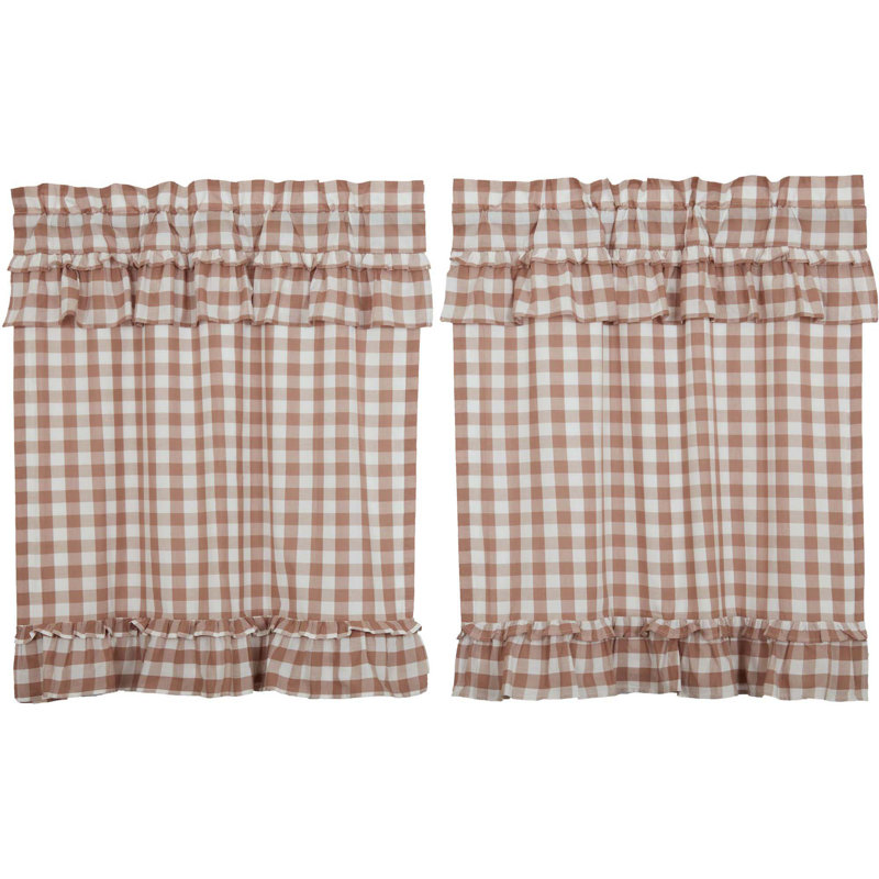 Annie Buffalo Check Cotton Cafe Curtain, Portabella, 72" W x 36" H