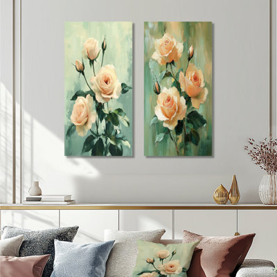 «Rose Green Garden Roses Serenity I», ensemble d'art mural en métal nature