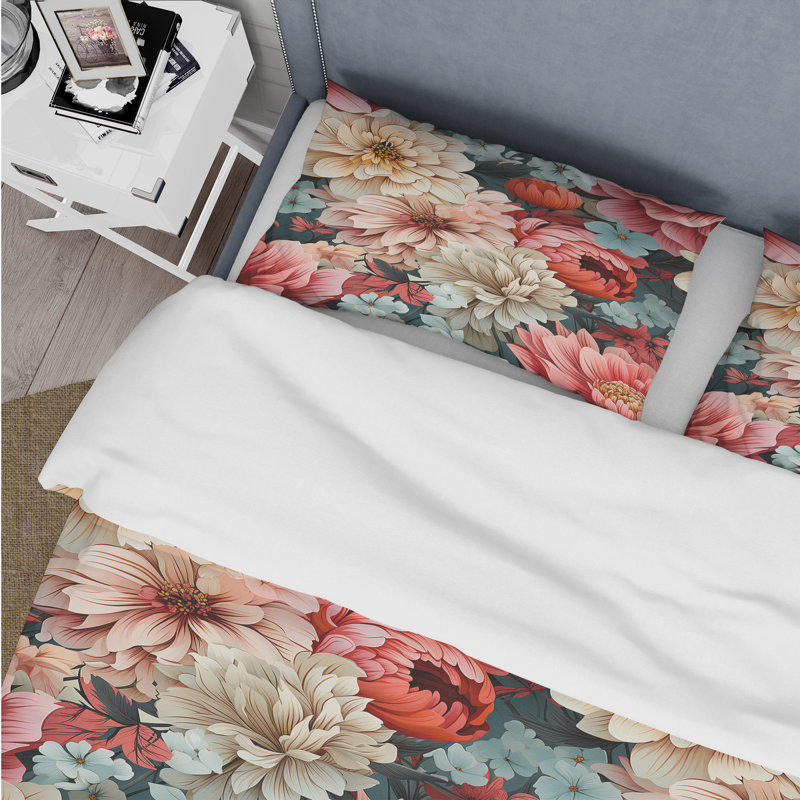 Ensemble de housse de couette Harmony Elegance Peony Blooms - Floral, Housse de couette simple + 1 taie décorative stan