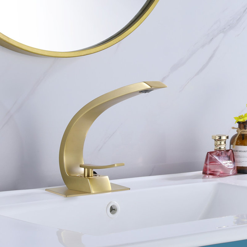 Robinet pour salle de bain à poignée simple avec couvercle 6 po, Or brossé