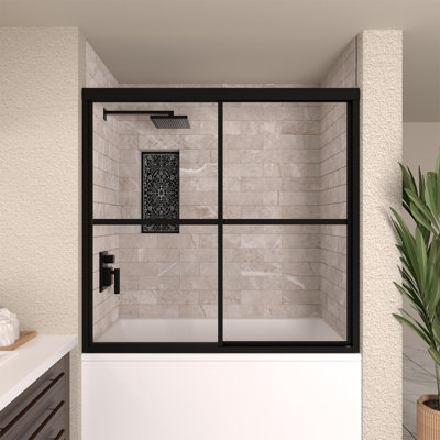 Porte de baignoire coulissante double semi-cadre l 59 po x H 56 po