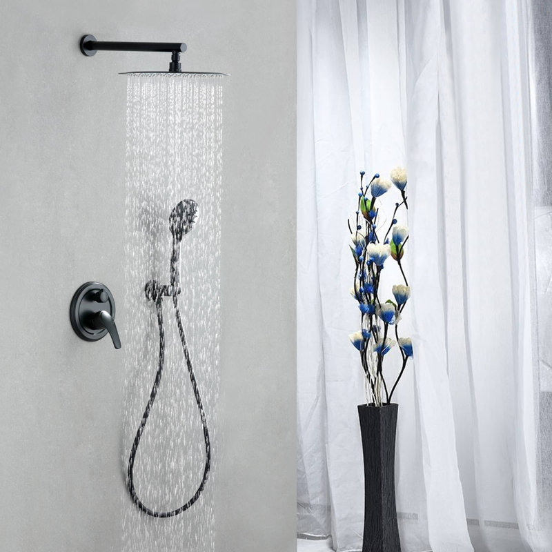 Système de douche à pluie moderne avec valve brute, Noir mat
