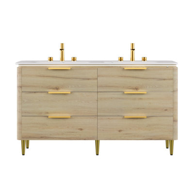 Armoire de rangement autoportante à bord courbé en contreplaqué avec tiroirs