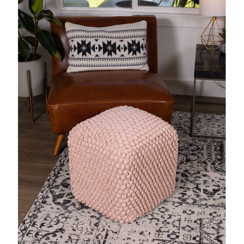 BirdRock Home Upholstered Pouf, Pink Cotton Blend