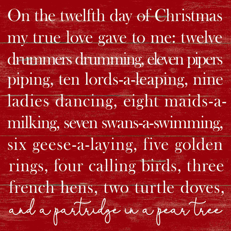 12 jours de Noël en bois rouge, H 12 po x l 12 po