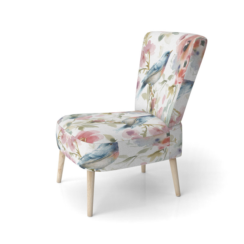 Chaise d'appoint rembourrée Beautiful Bird Romance I, Mélange de polyester blanc
