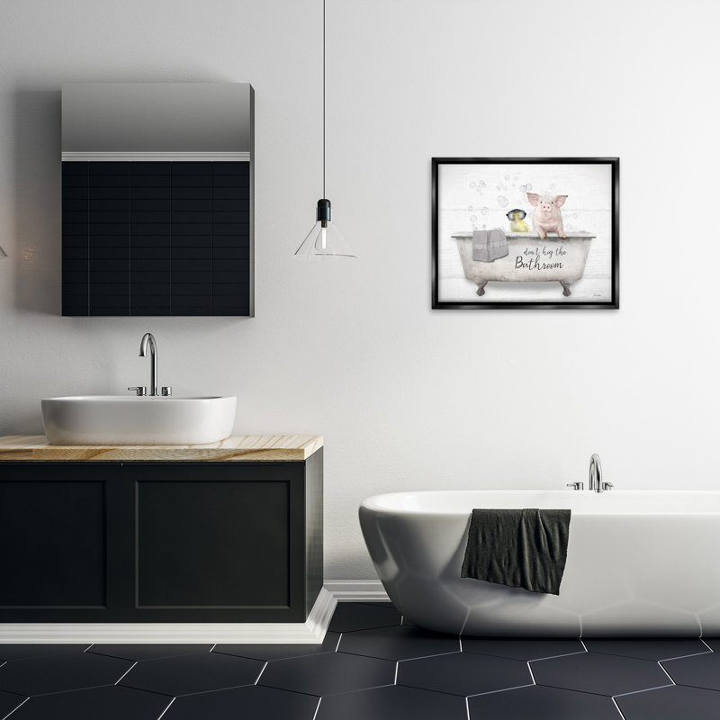 " Don't Hog Bathroom ", 25" H x 31" W, Jet Black Floater Frame