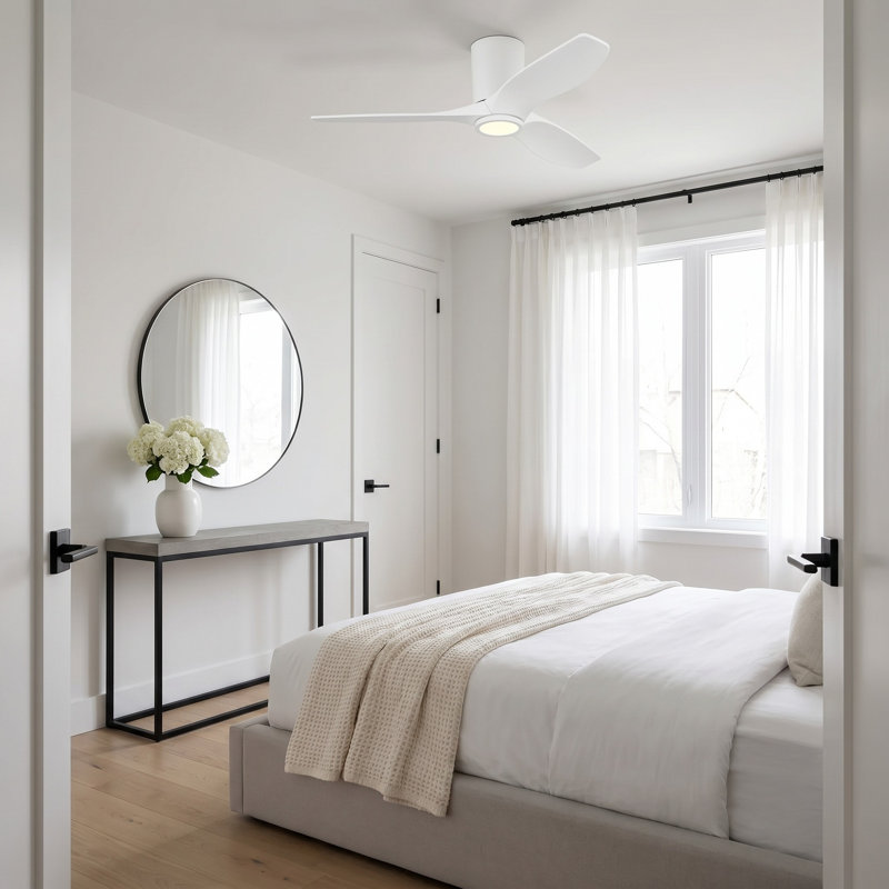 Seyra Smart Hugger LED Ceiling Fan, 44" Wide, Matte White, Matte White