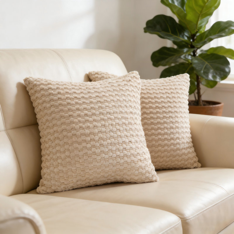 Housse de coussin 3D en velours côtelé kaki 3D 18 * 18 pouces 2 pièces / ensemble, Carré 18 po, Kaki