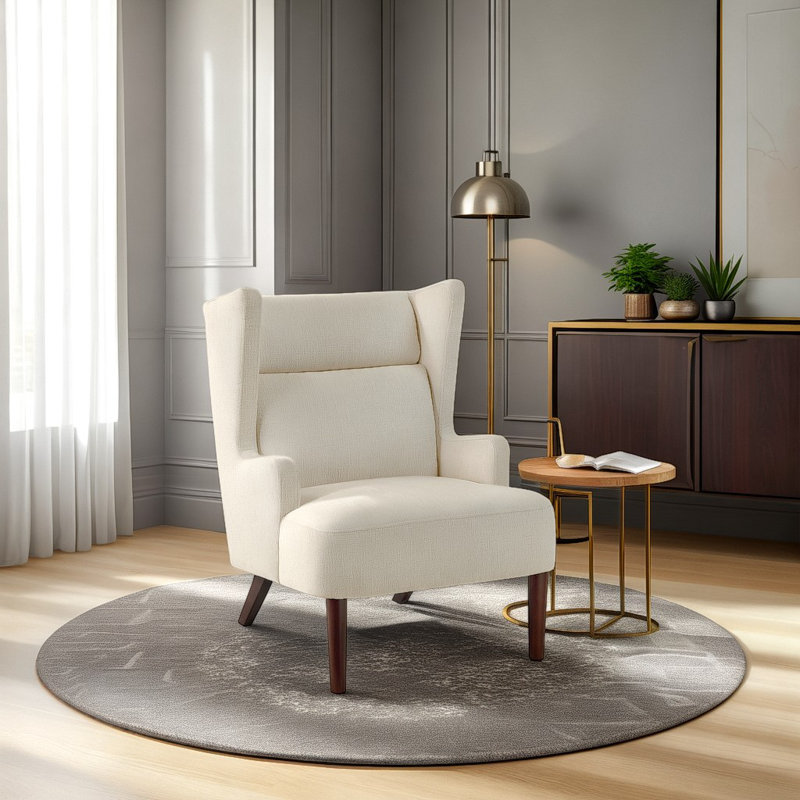 Ferriday 27.5" Flared Arms Chenille Chair, Beige Chenille
