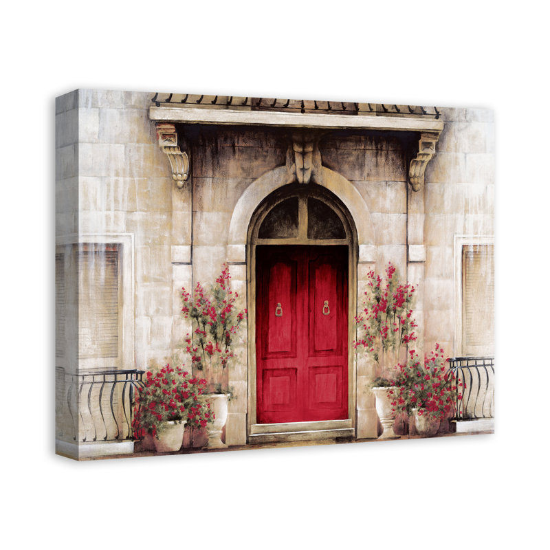 Porte rouge scène toscane - peinture sur toile tendue