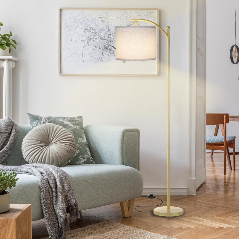 Dimmable Floor Lamp With Modern Linen Shade For Living Room Bedroom Office, Adjustable Height & Rotating Head, Foot-Step Switch, 9W LED Bulb Included