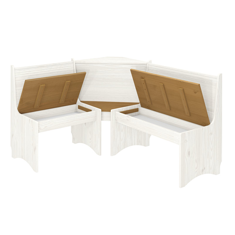 3-Piece Solid Wood Corner Dining Set – Modern Style, Space-Saving Kitchen Nook Furniture with Hidden storage, White/Honey